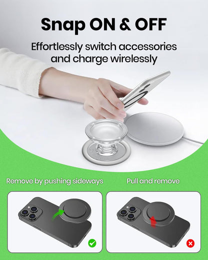 Solid Color Button Phone Grip – Minimalist Design, Durable and Lightweight, Grip and Stand for Smartphones (Blue, Magnetic Type)