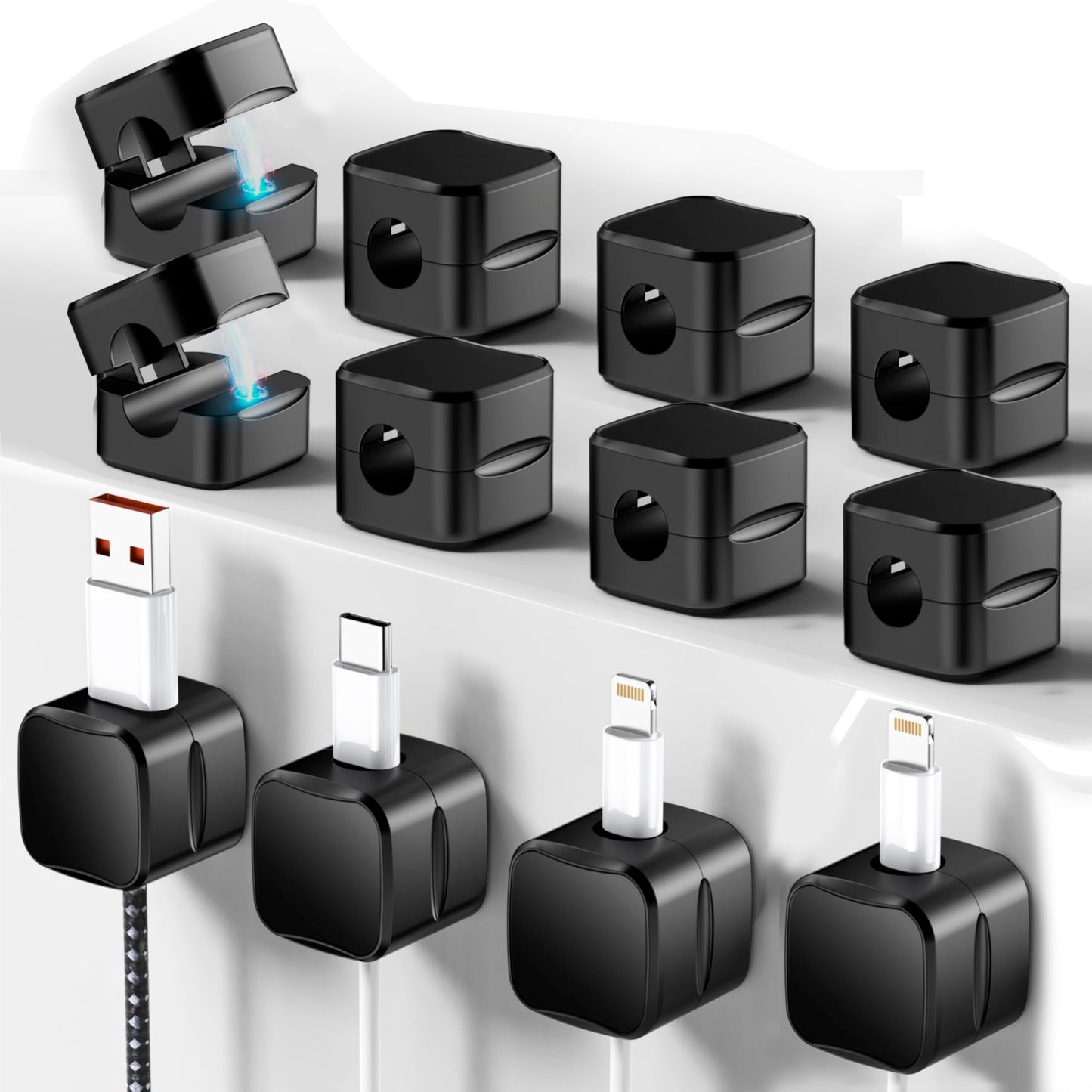 SaiTech IT 12 Pack Magnetic Cable Clips, Cord Organizer Holder Black