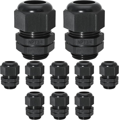 20 Pcs 3/4" NPT Nylon Cable Glands, IP68 Waterproof Adjustable Cord Grip Cable Connector Strain Relief Wire Protectors for 13-18mm Cable Diameter, Black
