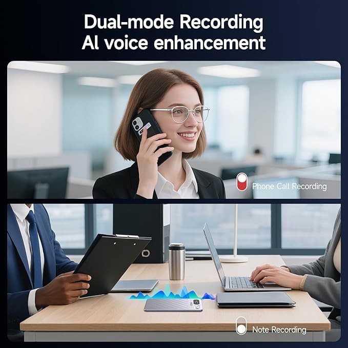 IFECCO AI Voice Recorder - Digital Voice Recorder Summarize with AI Technology, 64GB Memory, Support 152 Languages, App Control, Audio Recorder for Lectures Recorders, Meetings, Calls
