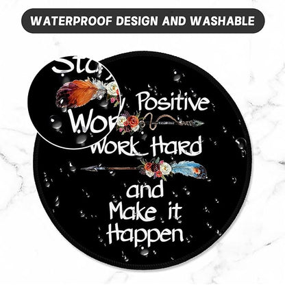 ITNRSIIET Round Mouse Pad with Stitched Edge Premium-Textured Waterproof Non-Slip Rubber Base Desktop Protection Mat Diameter 8.7 inches, Inspirational Quote Black
