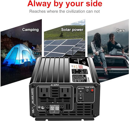 Xijia 1500W (Peak Power 3000W) Pure Sine Wave Inverter DC 72V to AC 120V 60HZ Solar Converter for Home Use car (DC72V (Range 60V-90V) 1500W)