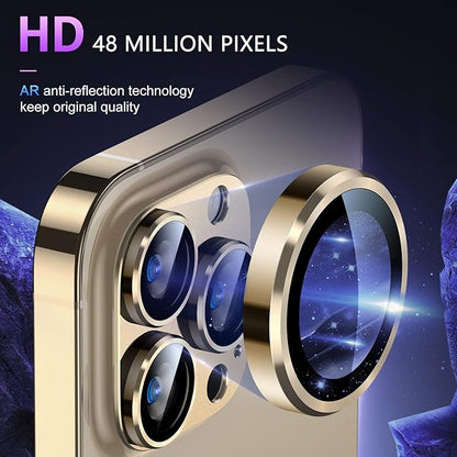 Uyiton for iPhone 14 Pro/iPhone 14 Pro Max Camera Lens Protector, [Drop Protection] 9H Tempered Glass Camera Cover screen Metal Ring Case Friendly Scratch Resistant Easy to Install Gold