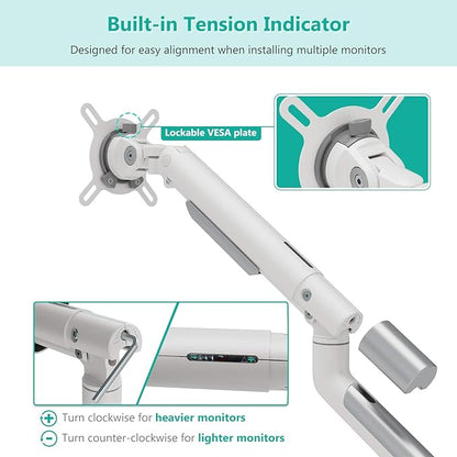 WALI Dual Monitor Stand White Monitor Arms for 2 Monitors, Mechanical Spring Tension Indicator Fully Adjustable Bracket, Up to 32 inch, 22lbs Weight Capacity (MATI002-W), White
