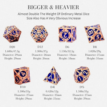 Rare Rose Gold 7-Die Metal DND Dice Set, D and D Dice with Gift Box, Role Playing Game Dice Polyhedral Metal Dice D20 D12 D10 D% D8 D6 D4 for Pathfinder Warhammer MTG RPG Board Game