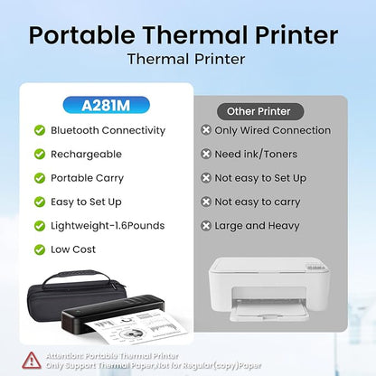 2025 Portable Printers Wireless for Travel, Inkless Thermal Printer Support 8.5" x 11"& A4, Mobile Printers with Carry Case, Bluetooth Portable Printer for Office,Travel,School,Car,Home,Black