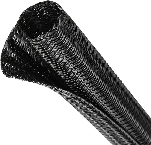 Split Wire Loom Tubing, Cable Protector Sleeve, Braided Cable Management for TV/Computer/Home Theater/Engine Bay, Cord Protectors from Pets No Chew (Black, 1.26"-25ft)