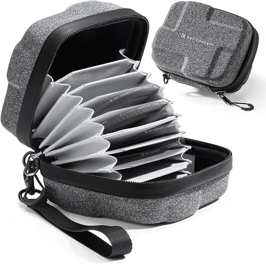 K&F CONCEPT 10 in 1 Lens Filter Case, Hard Shell Camera Filter Pouch Up to 95mm with Hand Strap, Waterproof Camera Lens Filter Storage Wallet for ND UV CPL Filter Pouch
