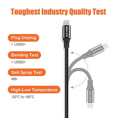 AGVEE 2 Pack 6.6ft Lightning Extension Cable, Braided Female to Male Extender Full Function Cord Compatible with iPhone iPad, Data Sync Video Audio & Charging Connector Adapter, Black