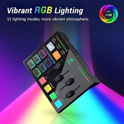 TONOR Audio Interface and Microphone Set, Podcast Equipment Bundle, USB Audio Mixer with RGB, XLR Dynamic Microphone with Studio Sound Quality, Complete Package for Content Creating, Gaming, Streaming