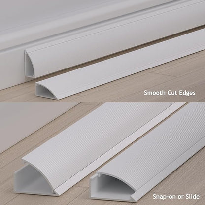 ZhiYo 68in Floor Cord Cover for Corner, Large Cord Hider for 3-5 Cords, Self-adhesives PVC Wire Hider for Baseboard/Floor/Wall Cable Management, White Cable Raceway, 0.8in x 1.8in, 4 x L17in
