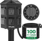 TiFFCOFiO Outdoor Power Strip Timer, Dusk to Dawn Light Sensor Countdown, 100 Feet Extension Cord Waterproof, 6 Grounded Outlets for Halloween and Christmas Decorations, ETL Listed (100 FT)