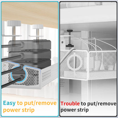 Under Desk Cable Management Tray White, No Drill Desk Cable Management Organizer with Clamp for Desk Wire Management, PC Cord Organizer Accessories & Workspace Organizers for Office, Home(2 Pack)