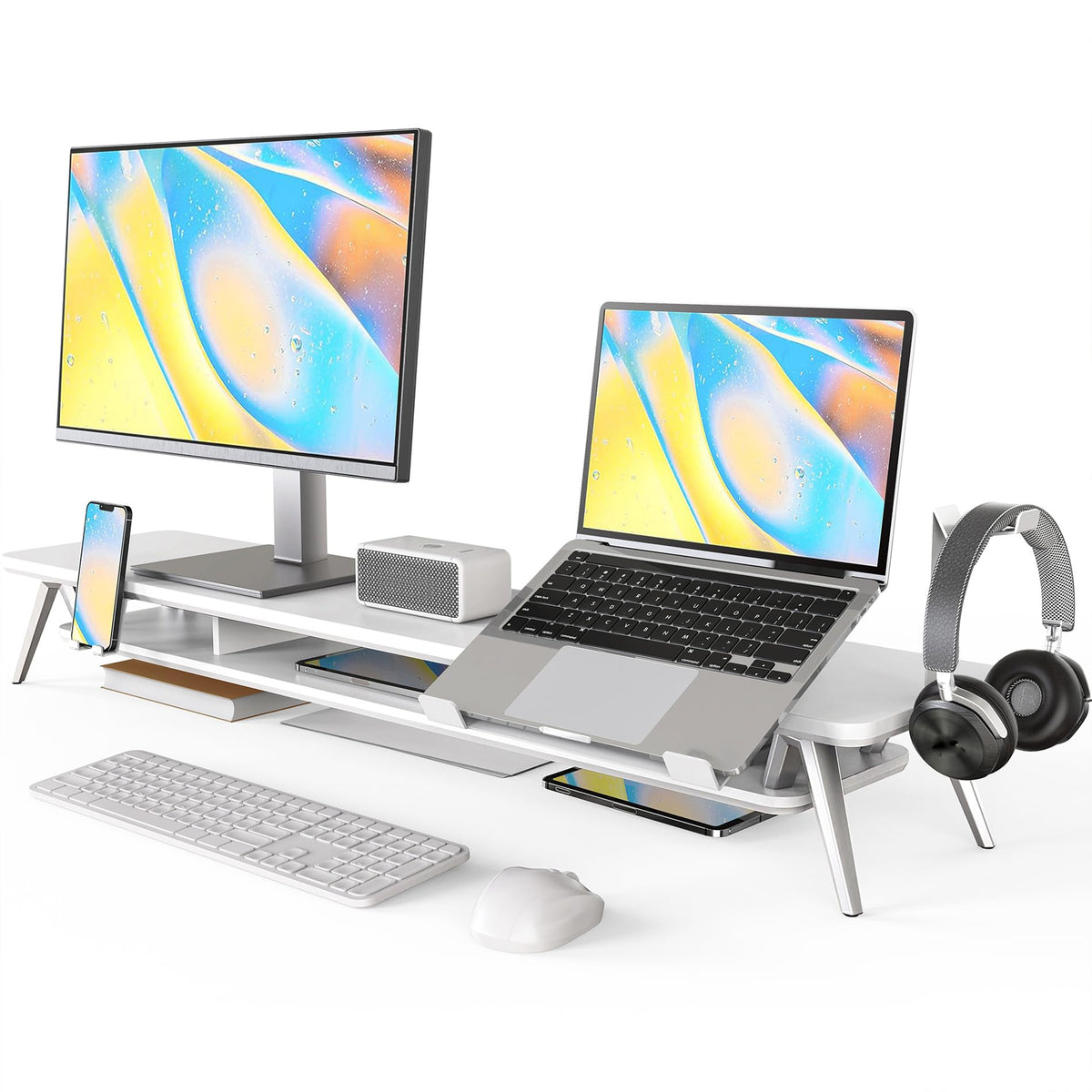 Fenge 42.5-Inch Monitor Stand Riser with Laptop, Phone & Headphone Holders