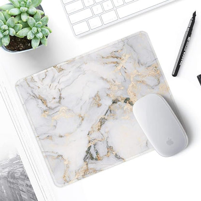 ITNRSIIET Mouse Pad with Stitched Edge Premium Textured Smooth Precise Operation Waterproof Washable Non-Slip Rubber Base Desktop Protection Mat, 10.2×8.3×0.12 inches, Gray Marbling Gold