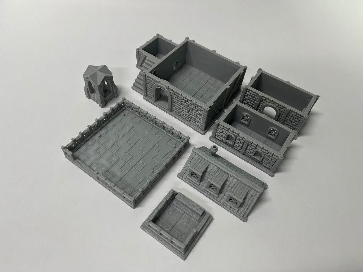Paintable Tabletop Miniature Building Terrains Compatible with D&D and Alike RPG War Games - 18mm/28mm Scale Scenery with Medieval Gothic Architecture Style (18mm Scale)