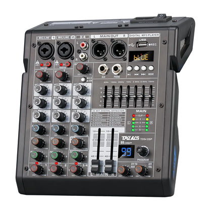 TKLBLS 4 Channel Audio Mixer for Home Audio, Sound Mixer Board with USB Interface, 99 DSP Effects, 48V Phantom Power, XLR Inputs for Karaoke, Recording