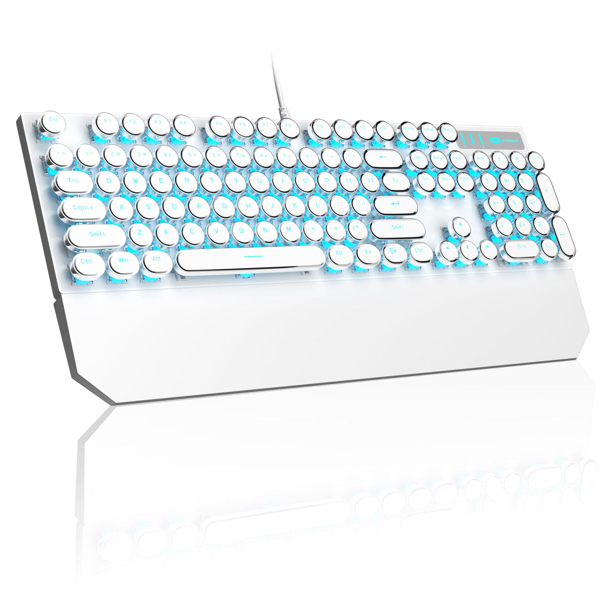 MageGee Typewriter Mechanical Gaming Keyboard, Retro Punk White Round Keycaps, 104 Keys LED Blue Backlit Wired Keyboards for Laptop MAC PC Gamer, with Magnetic Wrist Rest, Blue Switch