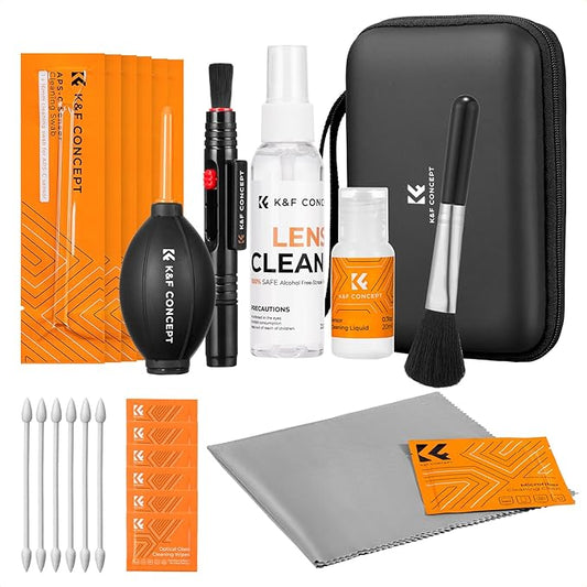 K&F Concept 25-1 Professional Camera Cleaning Kit with APS-C Sensor Cleaning Swabs/60ML & 20ML Lens Cleaner/Cleaning Wipes/Camera Blower/Lens Pen Brush/Microfiber Cloths/Carrying Case