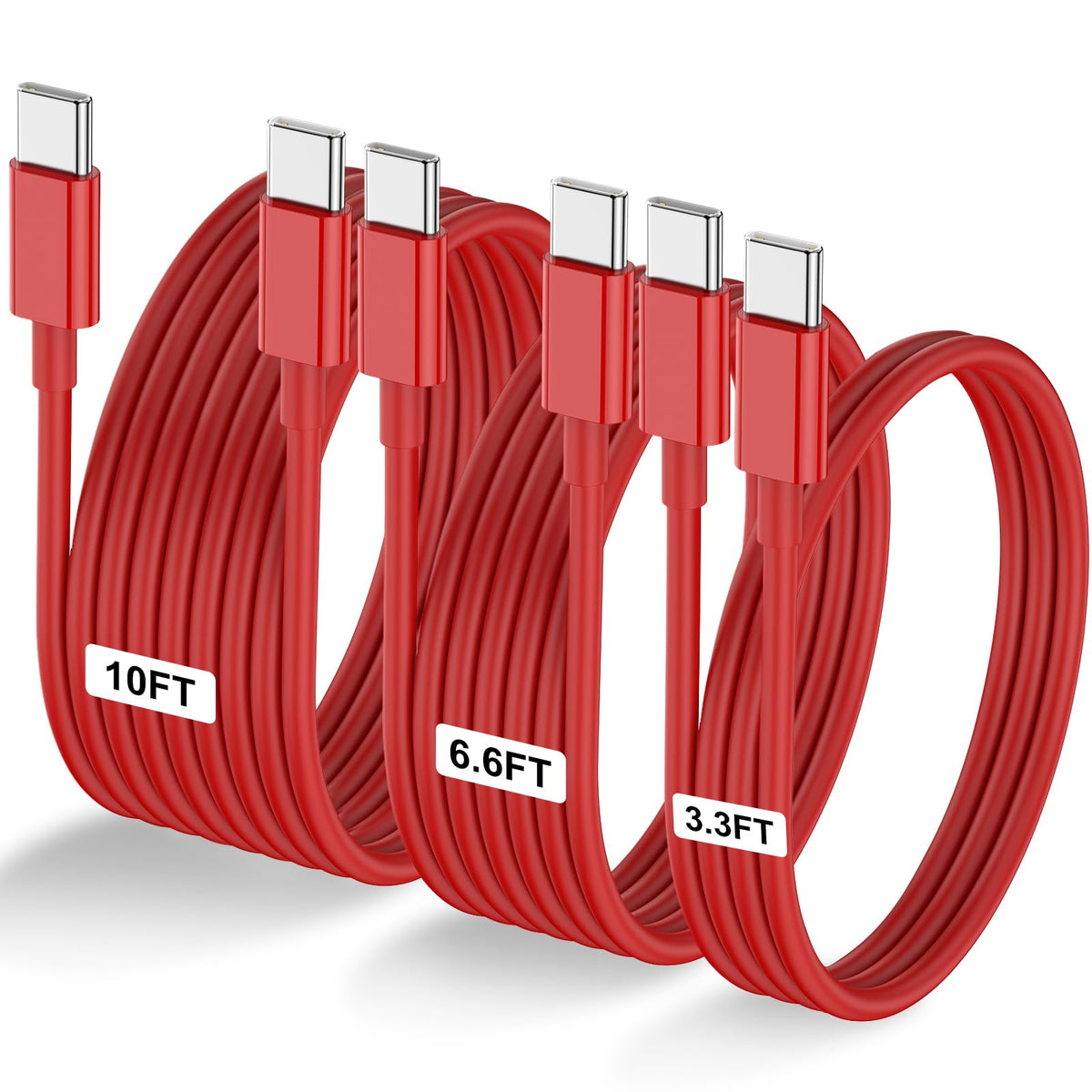 LOFPYE 3-Pack 10FT 60W USB C to USB C Cable, Type C to Type C Cable,Fast Charging Cable for iPhone 16 15 Pro Plus Pro Max，for Galaxy S24 S23, for iPad Pro/Air, for MacBook Pro/Air and More
