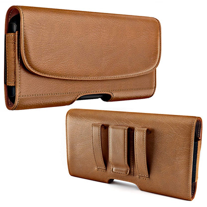 PiTau Holster for iPhone SE 8 7 6 6s, Cell Phone Belt Holder with Clip for Men, Fits Smartphone with Case On, Cellphone Cover with ID Card Pouch, Brown- Small