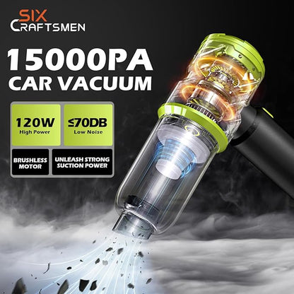 Handheld Car Vacuum with 15000PA Power, 4 in 1 Small Powerful Cordless Vacuum Cleaner & Air Duster with 2000mAh Battery, Rechargeable Portable Mini Hand Held Vacuum for Car,Home,Office,Pet Hair（Green）
