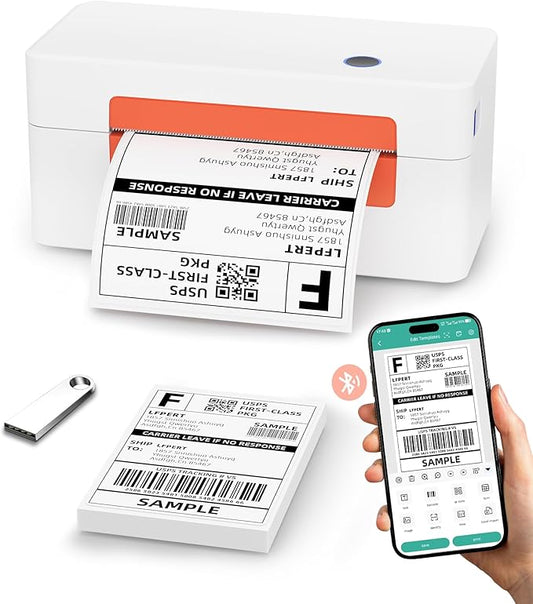 LFPERT Bluetooth Thermal Label Printer, Wireless 4x6 Shipping Label Printer for Small Business & Shipping Package Compatible with Android, iOS, Windows & Mac, Used for Amazon, Ebay, Shopify, USPS Etc