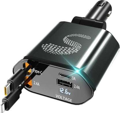 Retractable Car Charger USB C Fast Charging 120W, Car Accessories Cigarette Lighter Adapter Car Charger iPhone16 15 14 13 12 11 Car Essentials Gift for Travelers, Men, Women