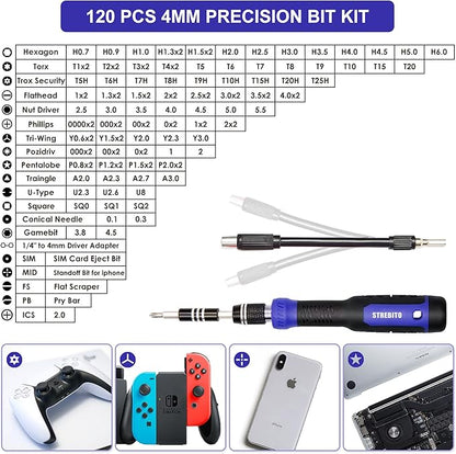 STREBITO Precision Screwdriver Set 191-Piece Multi-Bit Screwdriver 1/4 Inch Nut Driver Home Improvement Tool Electronic Repair Kit for Computer, iPhone, Laptop, PC, Cell Phone, PS4, Xbox, Nintendo