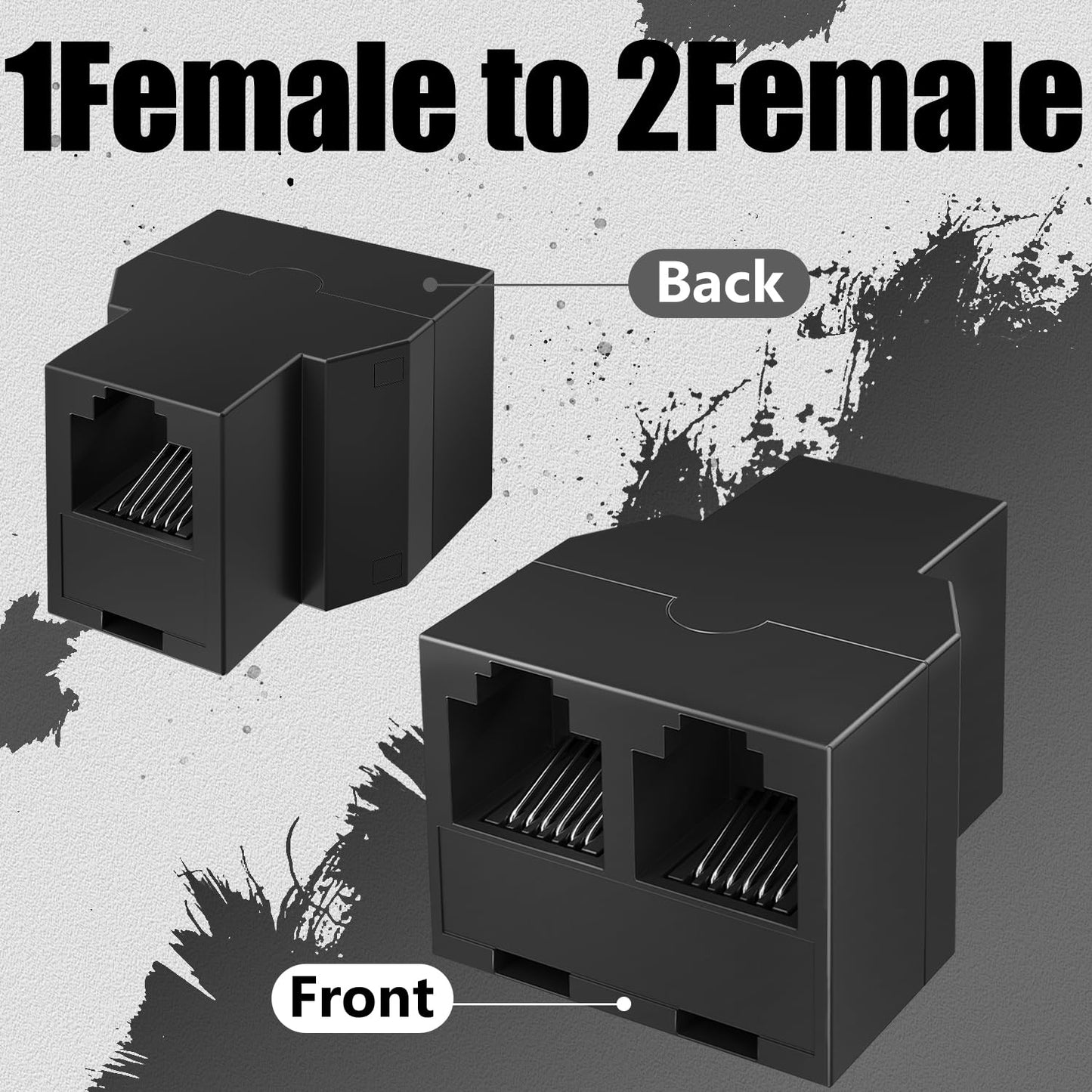 Uvital Phone Jack Splitter-1 Female to 2 Female, RJ12 6P6C, Black 10 Pack