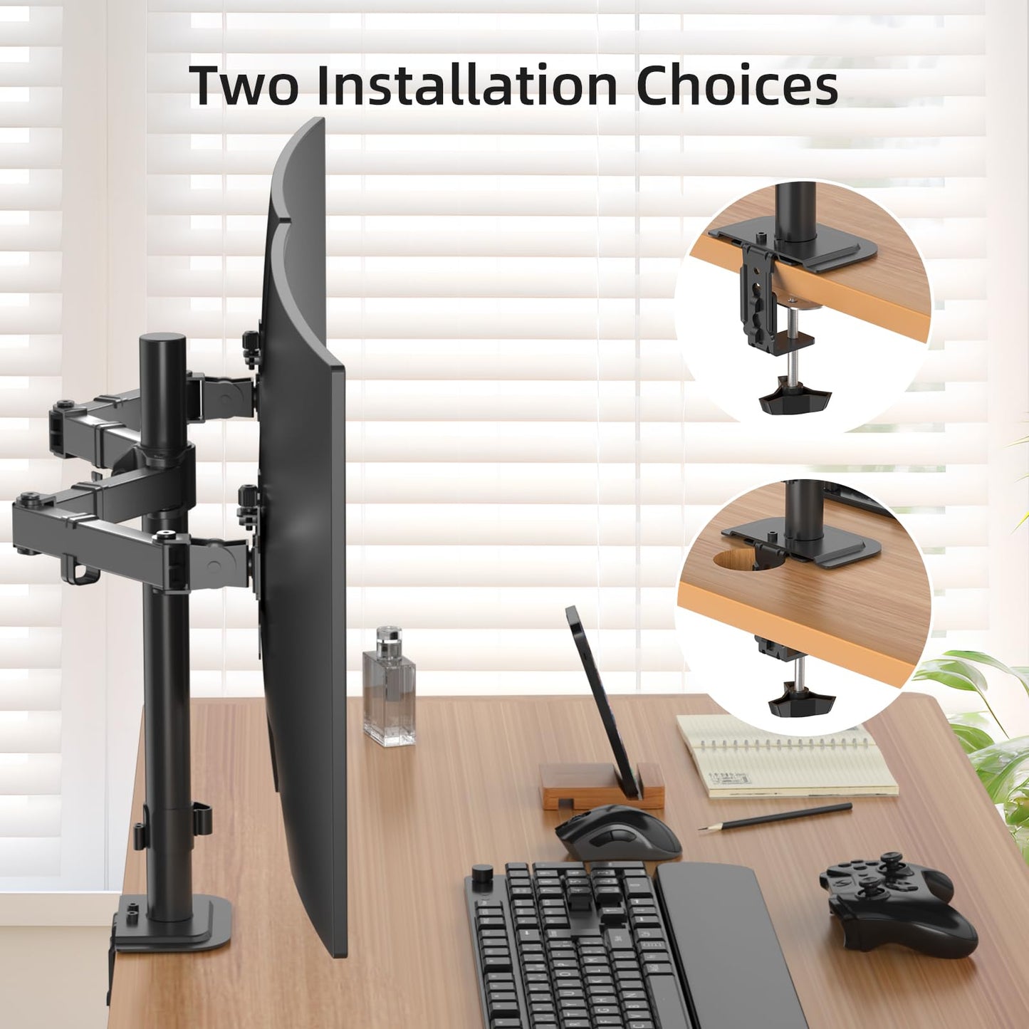 Suptek Dual Monitor Arm Desk Mount,Ultrawide Dual Monitor Arm for 2 Monitor Screens up to 38 inches and Max 22lbs Each,Extra Tall 15.75" Pole Fully Adjustable Monitor Stand for Desk,Black(MD9442MB)