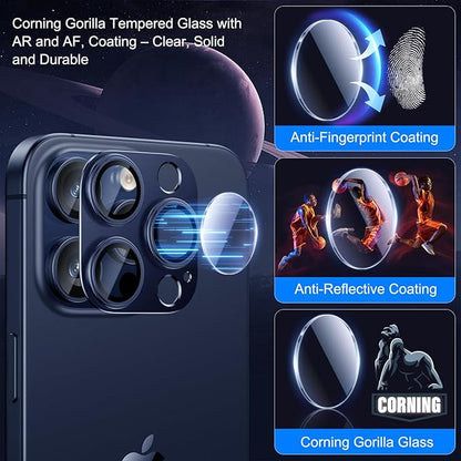Esanik 2 Pack for iPhone 15 Pro/iPhone 15 Pro Max Camera Lens Protector (Blue Titanium)