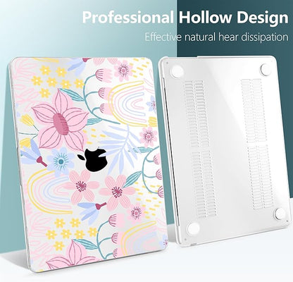 TWOLSKOO Compatible with M4 MacBook Air 15 inch Case 2025-2023 Released Model M4 A3241 M3 A3114 M2 A2941, Plastic Hard Shell & Screen Protector & Keyboard Cover & Type C Adapter, Floral Spring
