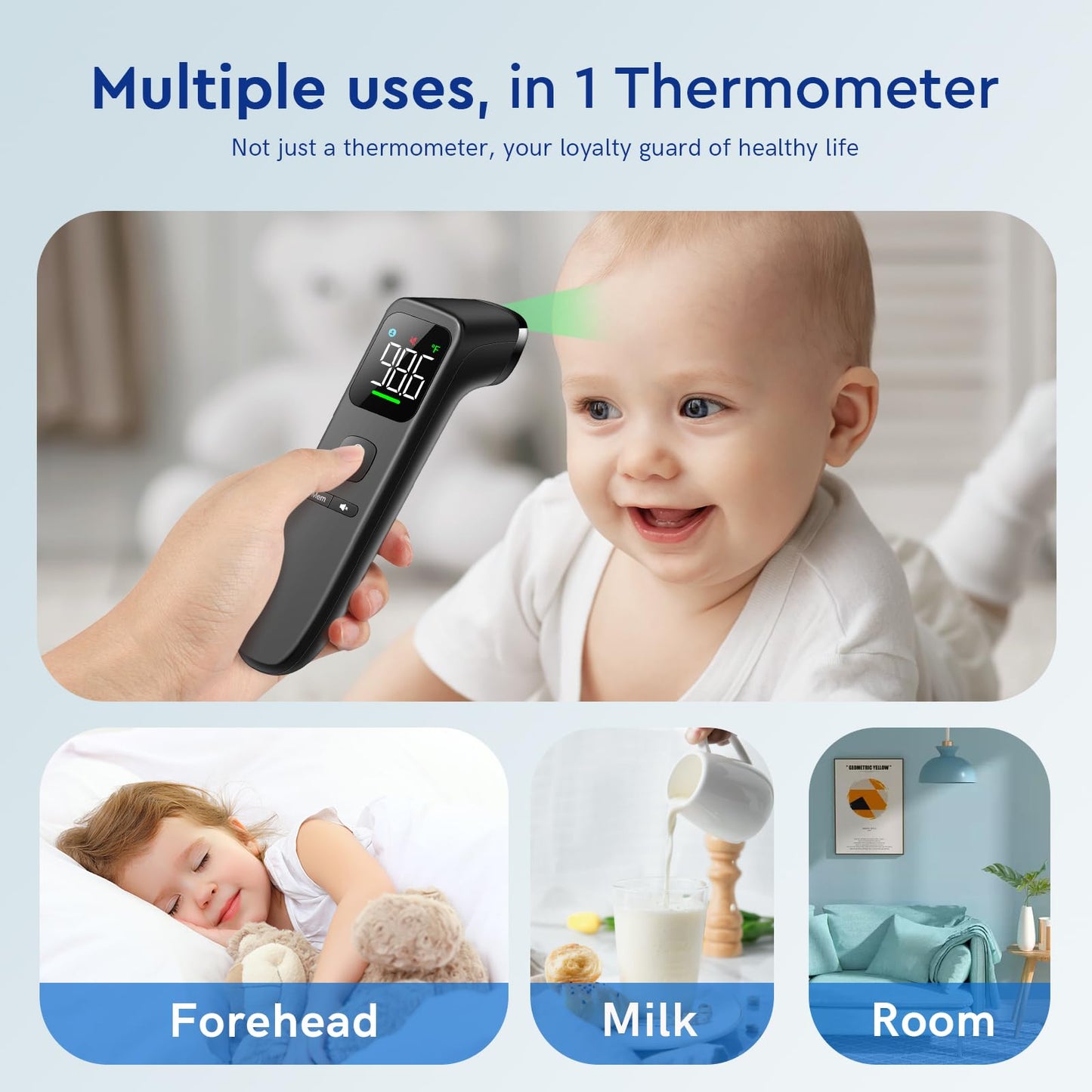 Viproud Touchless Thermometer for Kids and Adults, 1-Second Reading, Black