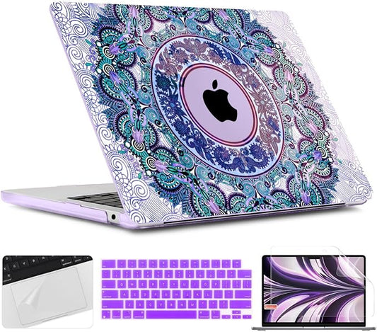 TWOLSKOO Compatible with M4 MacBook Air 15 inch Case 2025-2023 Released Model M4 A3241 M3 A3114 M2 A2941, Plastic Hard Shell & Screen Protector & Keyboard Cover & Trackpad Film, Purple Mandala