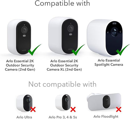 Wasserstein Solar Panel Compatible with Arlo Essential 2K Outdoor Security Camera (2nd Gen) / XL (2nd Gen) & Essential Spotlight (Camera NOT Included) - (2-Pack, White)