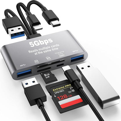 5-in-1 SD Card Reader,High-Speed USB 3.0 Adapter for Phone/Pad USB C/A Devices with TF&SD Card Slots, Supports SD/TF/SDHC/SDXC/MMC
