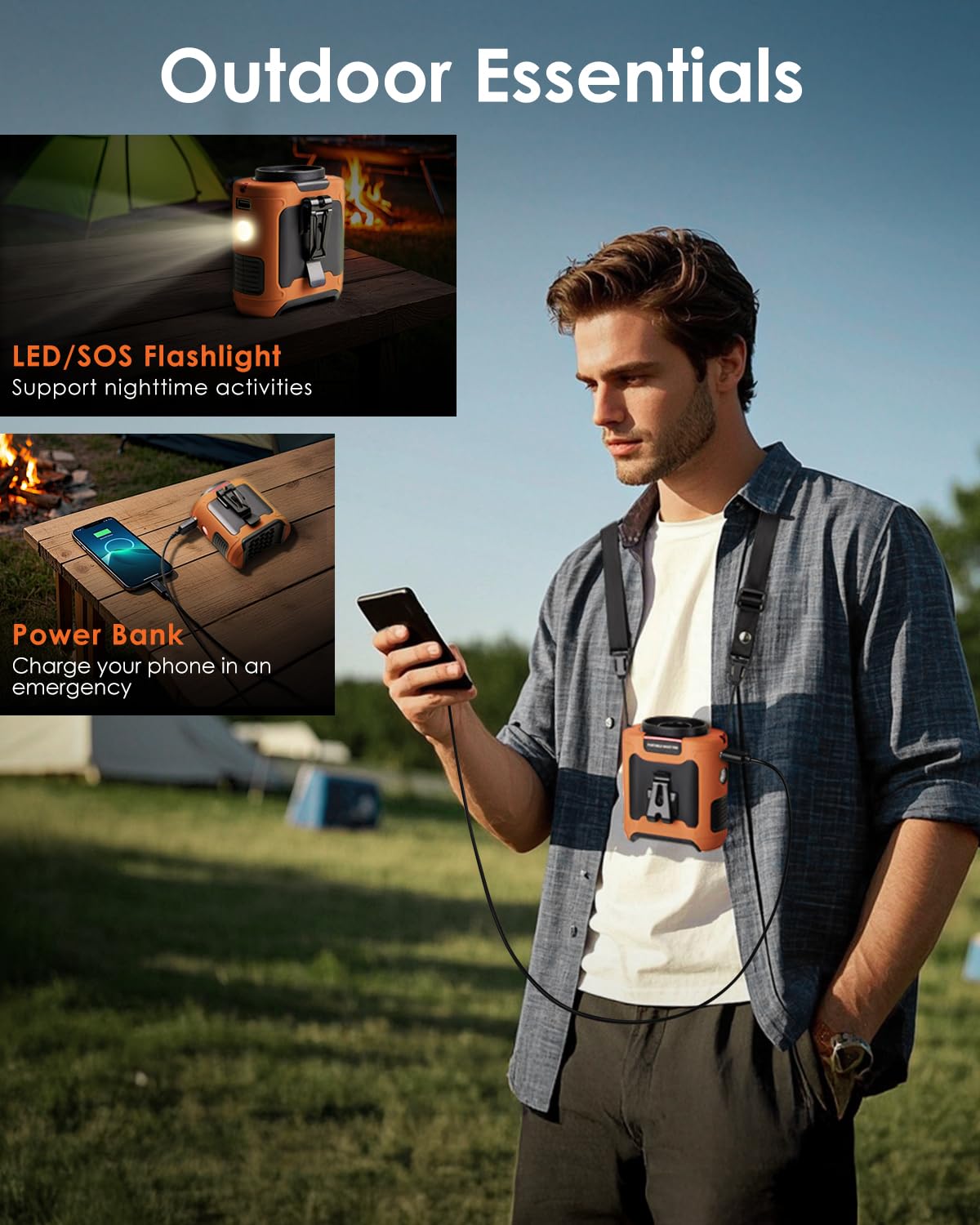 FANSEXPERT Portable Waist Fan Clip on, Personal Wearable Belt Fan 10000mAh Rechargeable Battery Under Shirt,5 Speeds with light, Neck Fan Hands-Free Cooling For Outdoor Camping Travel (Orange)