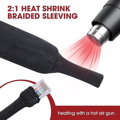 Heat Shrink Wire Loom 2:1 Shrinkable Braided Cable Sleeve 2 Inch ID-25ft Abrasion Protection Flexibility Fabric Wiring Harness Cover Sheath