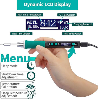 YIHUA 928D-IV Soldering Iron Pen Kit DC 65W Support PD QC, Type C Portable Soldering Station with 3 Tips, Solder Wire, Protective Cap
