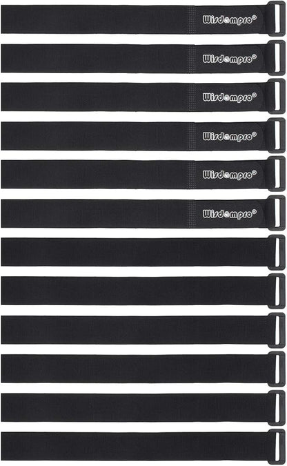 12 Pack 1 x 18 Inches Hook and Loop Reusable Fastening Cable Tie Down Straps by Wisdompro - Reusable, Durable Functional Cinch Strap to Keep Your Home, Office, Workspace from Tangled Messes of Cords