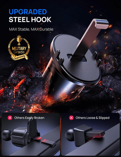 Air Vent Car Phone Holder, Adjustable Wide Clamp, Metal Hook, Anti-Shake