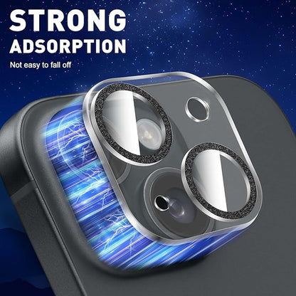 LucBuy 3PCS Sparkling Camera Lens Protector for iPhone 16/iPhone 16 Plus, Full Clear Acrylic Cover with Shiny Colorful Glitter Designed Decoration Back Camera Protector