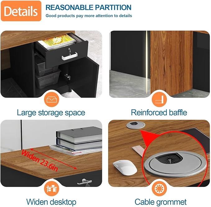 Reception Desk with Counter Modern Checkout Counter with Lockable Drawer Keyboard Tray Receptionist Desk for Office Salon Reception Table I Left 51inch/130cm