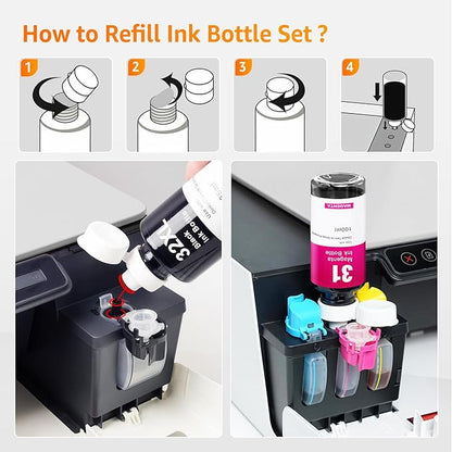 Jeoskarky Compatible for HP 31xl Color HP 32xl Black Ink Bottle for HP Smart Tank 7602 6001 5101 7301 6000 5102 5000 5103 7002 7001 7302 Series for Smart Tank Plus 651 551 Printers (4 Bottles)