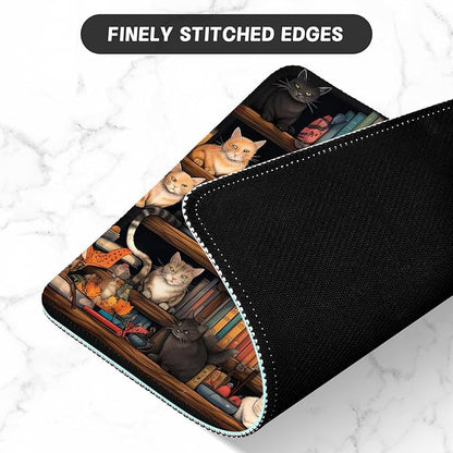 ITNRSIIET Mouse Pad with Stitched Edge Premium Textured Smooth Precise Operation Waterproof Washable Non-Slip Rubber Base Desktop Protection Mat, 10.2×8.3×0.12 inches, Cat on The Desk