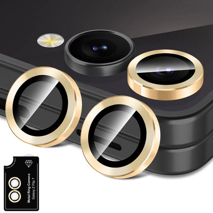 Avocase for Samsung Galaxy Z Flip 7 Camera Lens Protector, Individual Metal Ring Tempered Glass Lens Cover, [Strong Adsorption] Scratch Resistant Ultra-Thin HD Clear Lens Cover, 1 Set-Gold