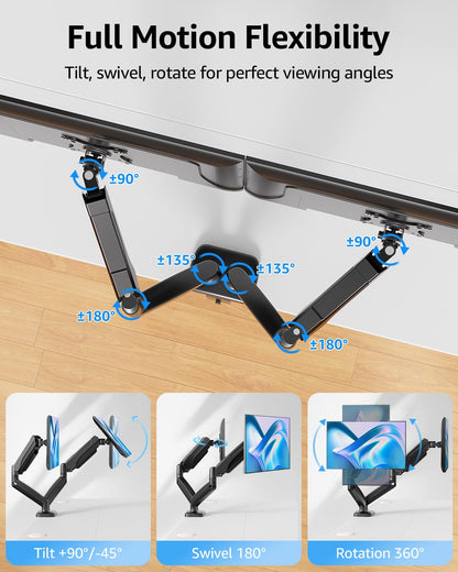 MOUNTUP Dual Monitor Stand for Desk, Monitor Arms for 2 Monitors 32 27 24 22 Inches, Height Adjustable Double Monitor Mount, VESA Mount with C-Clamp & Grommet Base, Holds 4.4-17.6lbs