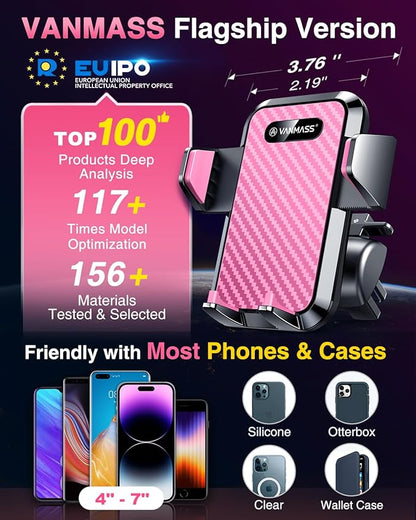 VANMASS [2024 Upgrade Phone Holders for Your Car [Super Suction Cup] Cell Phone Mount Car Dashboard Window Vent Desk Fit for iPhone 15 Pro Max 14 13 Universal Handsfree Automobile Vehicle Cradle，Pink