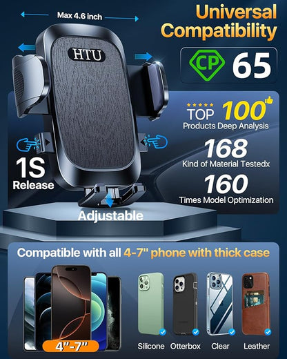 2025 Ultimate Car Phone Mount【98+LBS Strongest Suction & Military-Grade】【Patent & Safety Certs】 Cell Phone Holder Truck Stand for Dashboard Windshield Vent for iPhone 16 Pro Max Samsung (Black)